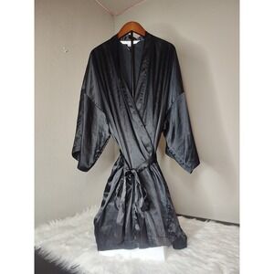 Victoria's Secret Black Satin Belted Robe w/‎ Pockets Size O/S